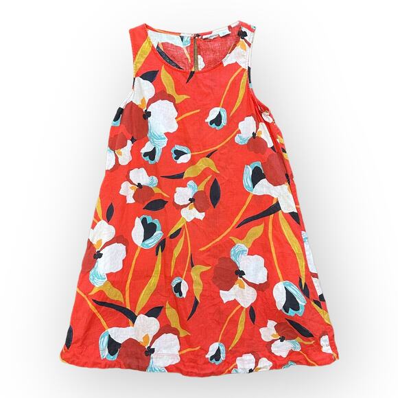Sigrid Olsen Red Floral Print Linen Mini Shift Dress‎ Size S - Picture 1 of 7